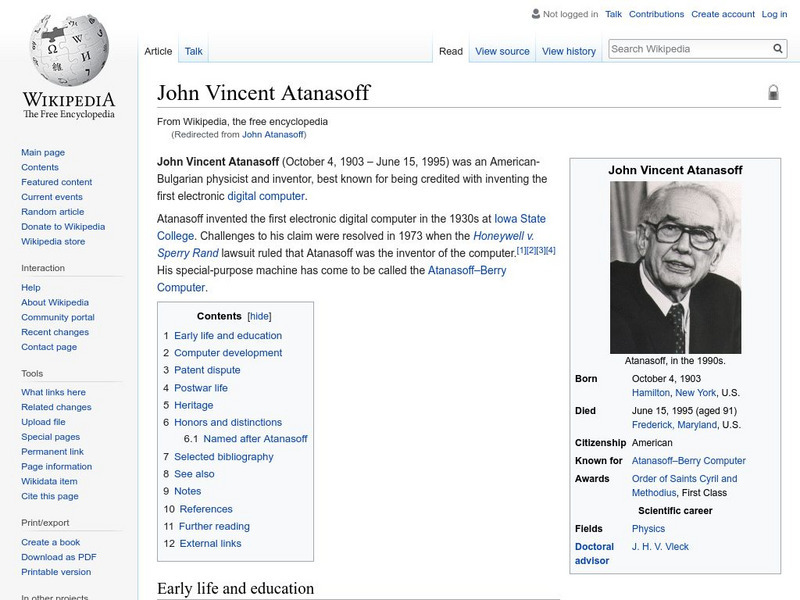 Wikipedia: John Atanasoff Handout Wikipedia: John Atanasoff Handout