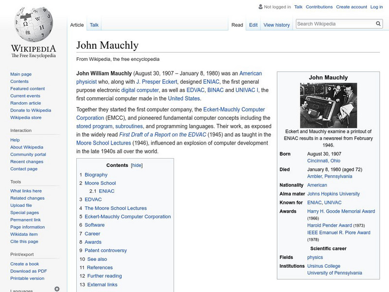 Wikipedia: John Mauchly Handout Wikipedia: John Mauchly Handout