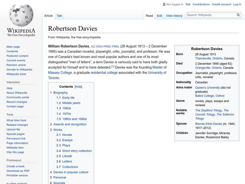 Wikipedia: Roberston Davies Handout Wikipedia: Roberston Davies Handout