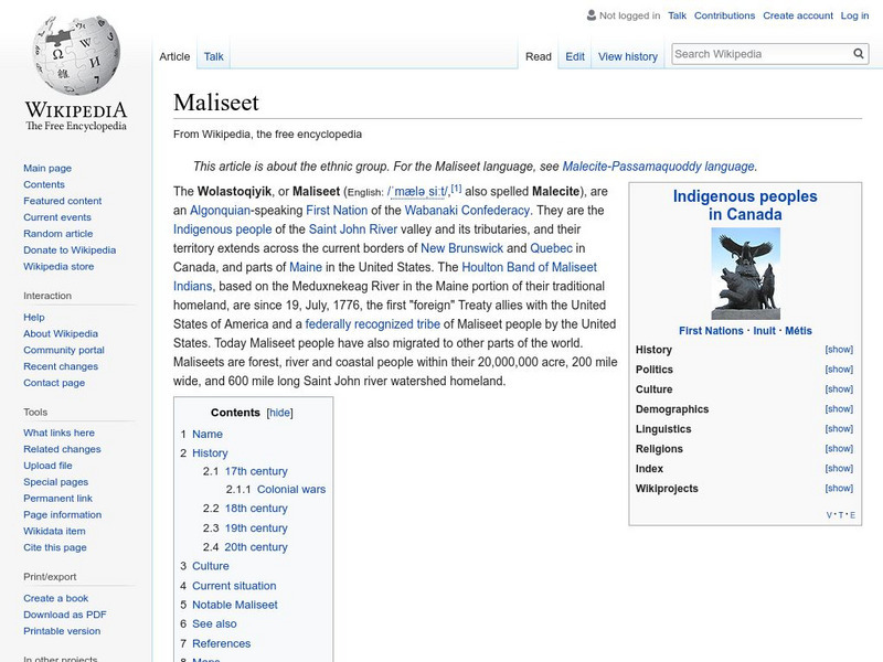 Wikipedia: Maliseet Handout