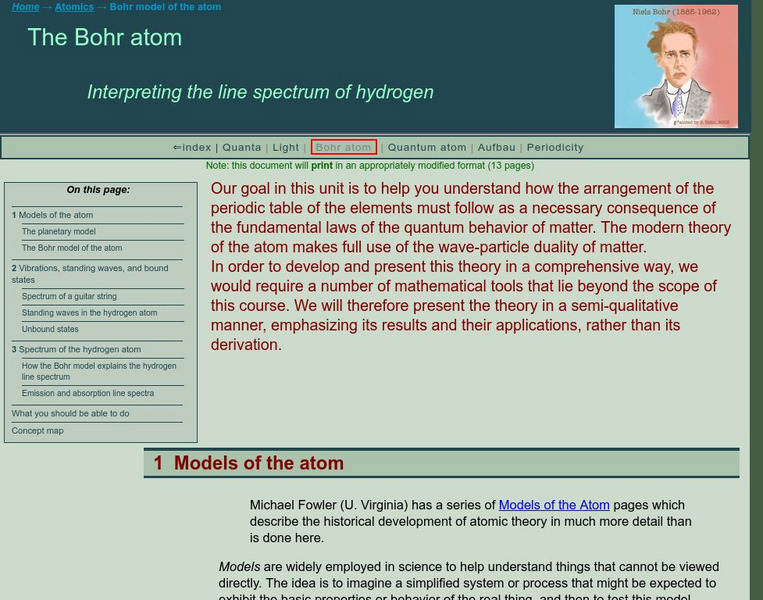Chem1 Virtual Textbook: The Bohr Atom Handout Chem1 Virtual Textbook: The Bohr Atom Handout