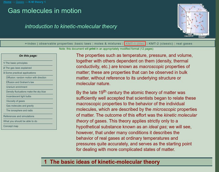 Chem1 Virtual Textbook: Kinetic Molecular Model Handout Chem1 Virtual Textbook: Kinetic Molecular Model Handout