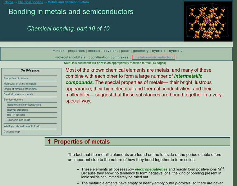 Chem1 Virtual Textbook: Metals, Insulators and Semiconductors Handout Chem1 Virtual Textbook: Metals, Insulators and Semiconductors Handout