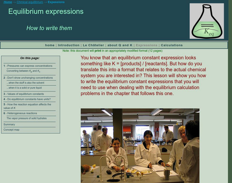 Chem1 Virtual Textbook: How to Write Equilibrium Expressions Handout Chem1 Virtual Textbook: How to Write Equilibrium Expressions Handout