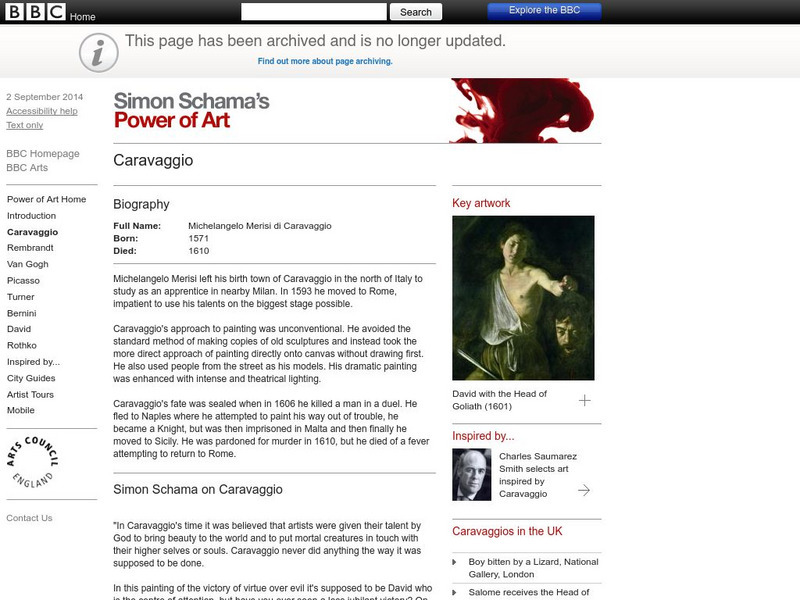 Bbc: Simon Schama's Power of Art: Caravaggio Handout Bbc: Simon Schama's Power of Art: Caravaggio Handout