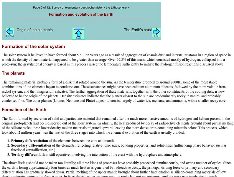 Chem1 Virtual Textbook: Formation and Evolution of the Earth Handout Chem1 Virtual Textbook: Formation and Evolution of the Earth Handout
