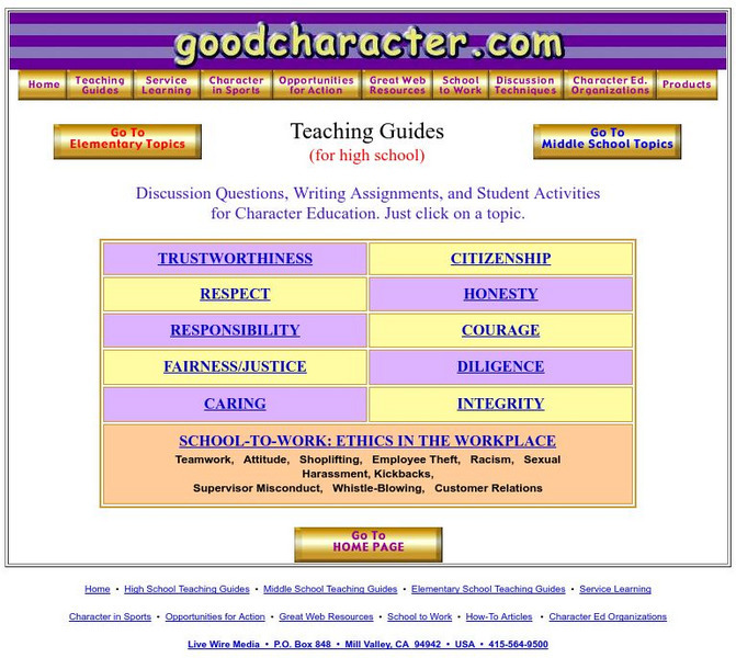 Good Character: Teaching Guides for High School Activity Good Character: Teaching Guides for High School Activity