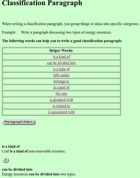 Writing Den: Classification Paragraphs Handout Writing Den: Classification Paragraphs Handout