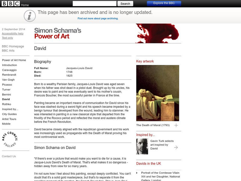 Bbc: Simon Schama's Power of Art: David Handout Bbc: Simon Schama's Power of Art: David Handout