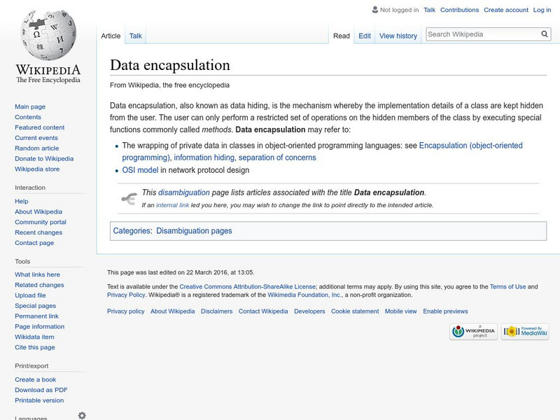 Wikipedia: Data Encapsulation Handout Wikipedia: Data Encapsulation Handout