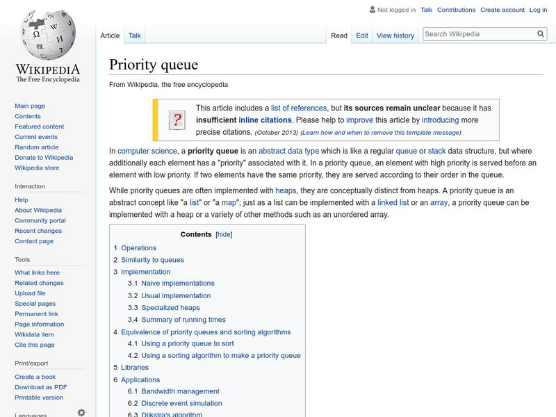 Wikipedia: Priority Queue Handout Wikipedia: Priority Queue Handout