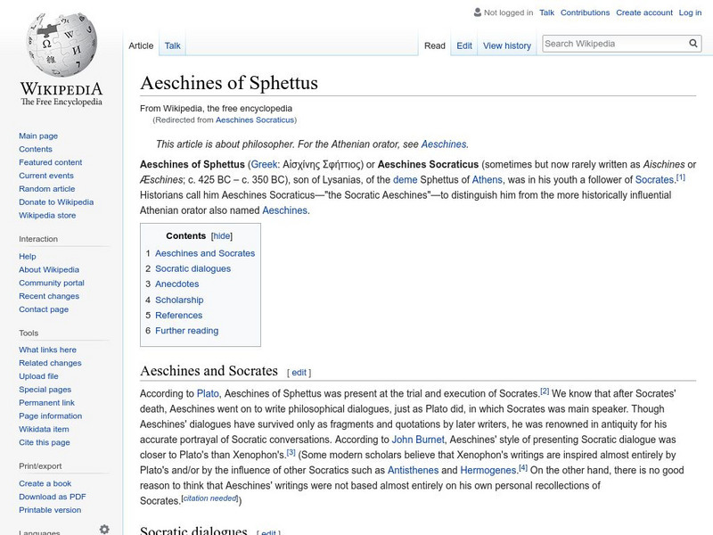 Wikipedia: Aeschines Socraticus Handout Wikipedia: Aeschines Socraticus Handout