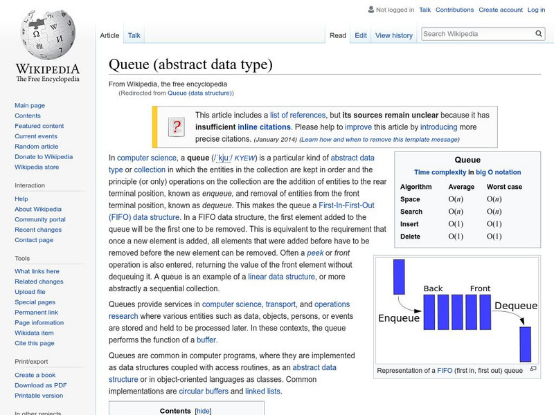 Wikipedia: Queue Data Structure Handout Wikipedia: Queue Data Structure Handout