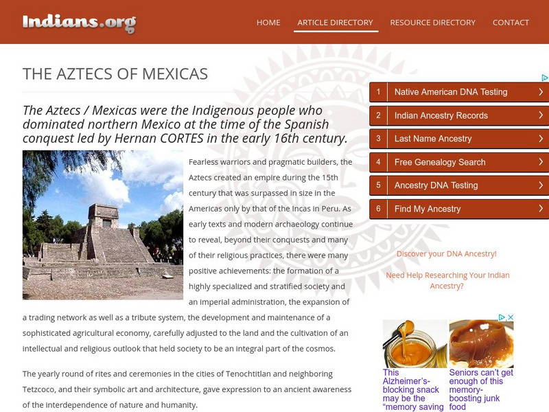Indians.org: The Aztecs/mexicas Handout Indians.org: The Aztecs/mexicas Handout