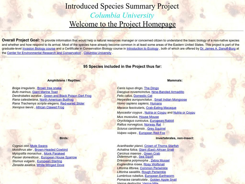 Columbia University: Introduced Species Summary Project Website Columbia University: Introduced Species Summary Project Website
