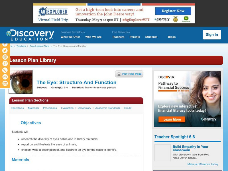 Discovery Education: The Eye: Structure and Function Lesson Plan Discovery Education: The Eye: Structure and Function Lesson Plan