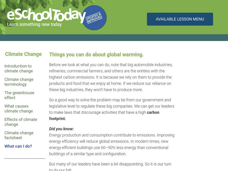E School Today: What Can I Do About Global Warming/climate Change? Handout E School Today: What Can I Do About Global Warming/climate Change? Handout