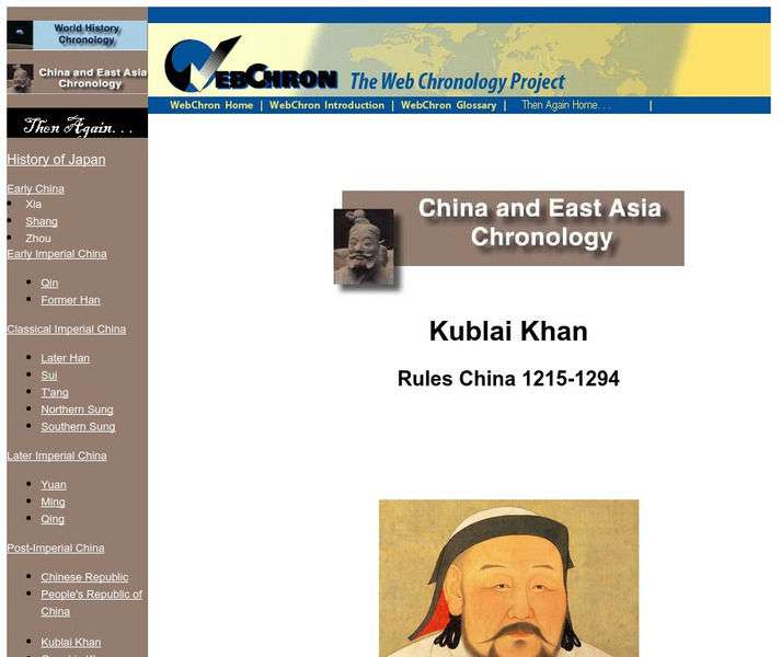 Then Again: Web Chron: Kublai Khan Rules China:1215 1294 Handout Then Again: Web Chron: Kublai Khan Rules China:1215 1294 Handout