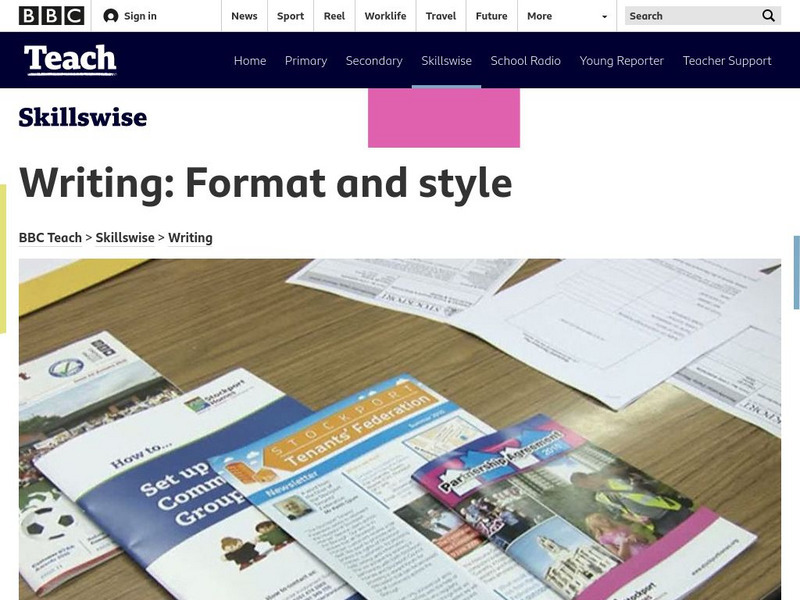 Bbc Skillswise: Writing: Format and Style Unit Plan Bbc Skillswise: Writing: Format and Style Unit Plan