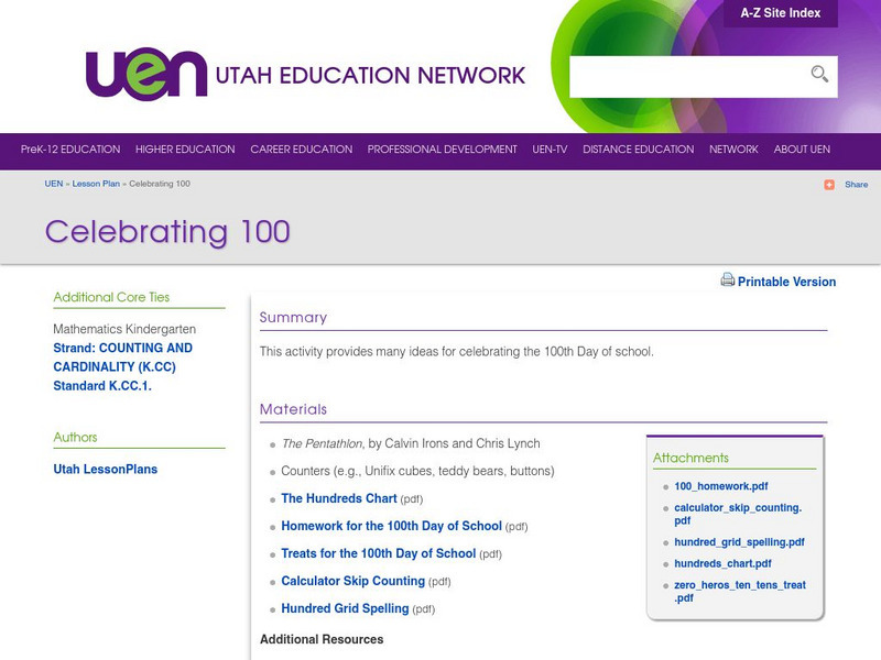 Uen: Celebrating 100 Lesson Plan