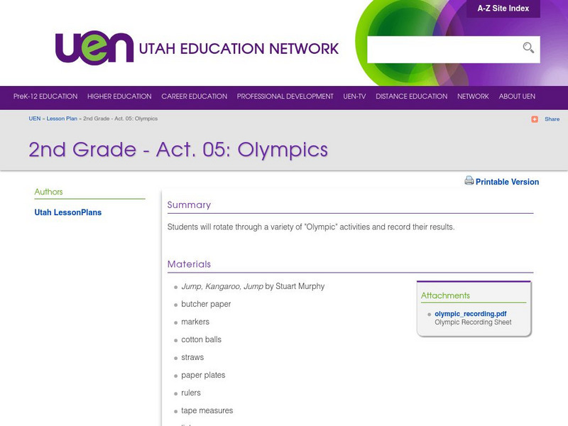 Uen: 2nd Grade Act. 05: Olympics Lesson Plan