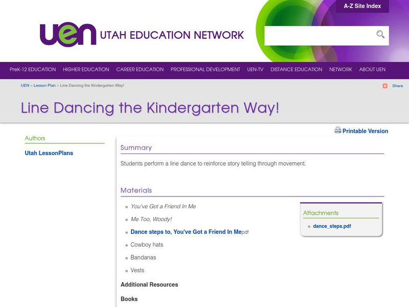Uen: Line Dancing the Kindergarten Way! Lesson Plan Uen: Line Dancing the Kindergarten Way! Lesson Plan