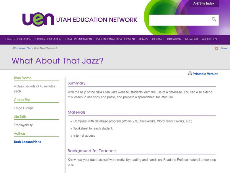 Uen: What About That Jazz? Lesson Plan Uen: What About That Jazz? Lesson Plan