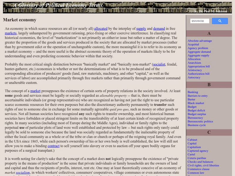Auburn University: Glossary of Political Economy Terms: Market Economy Defined Handout Auburn University: Glossary of Political Economy Terms: Market Economy Defined Handout