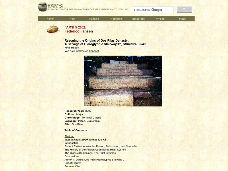 Famsi: Salvage of Hieroglyphic Stairway in Dos Pilas (2002) Website