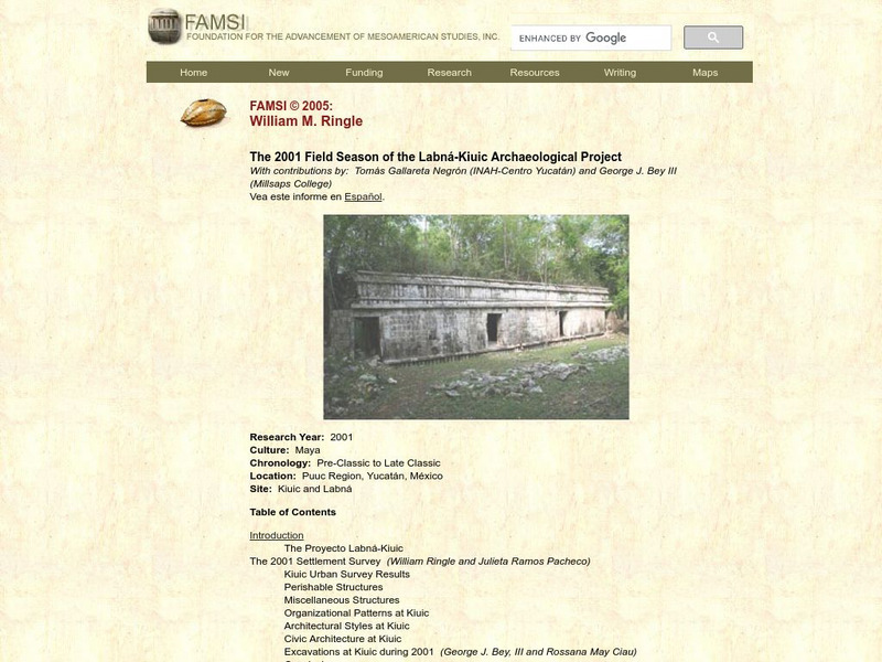 Famsi: 2001 Study of Labna Kiuic Archaeological Project Handout Famsi: 2001 Study of Labna Kiuic Archaeological Project Handout