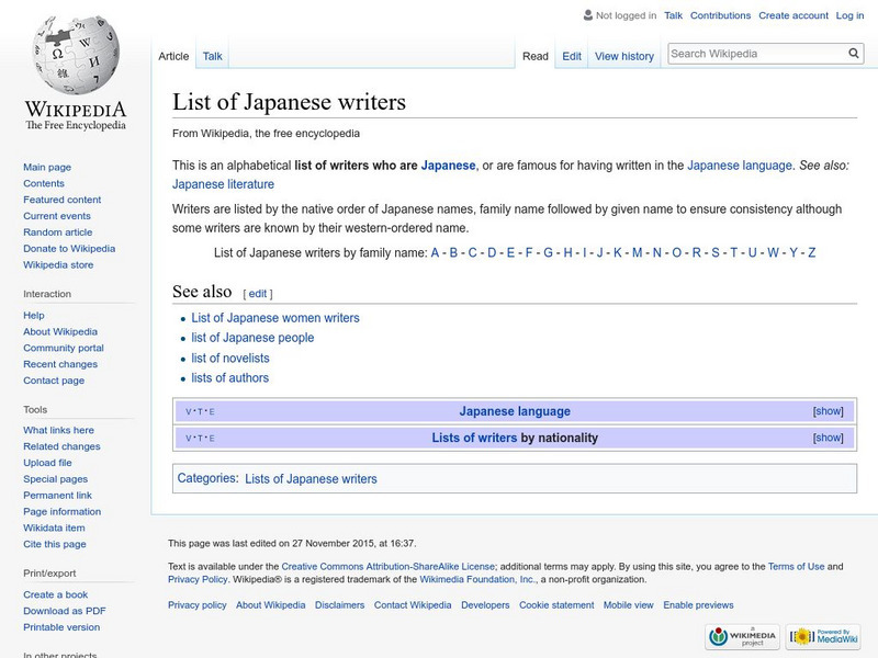 Wikipedia: List of Japanese Writers Handout Wikipedia: List of Japanese Writers Handout