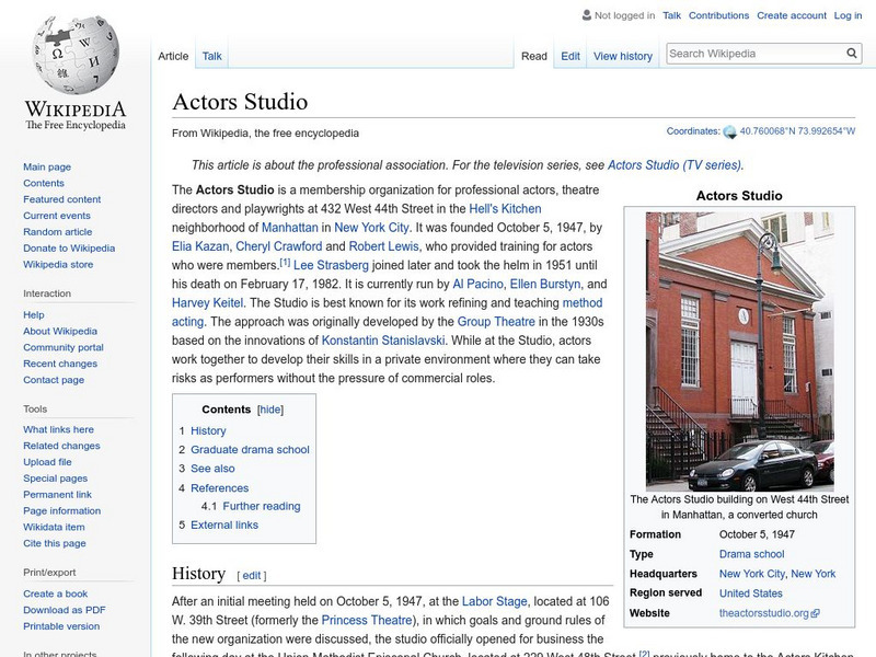 Wikipedia: The Actors Studio Handout Wikipedia: The Actors Studio Handout