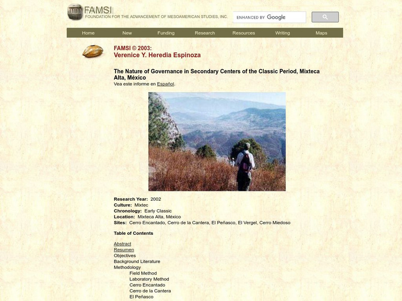 Famsi: Nature of Governance in Secondary (Mixtec) Centers Handout Famsi: Nature of Governance in Secondary (Mixtec) Centers Handout