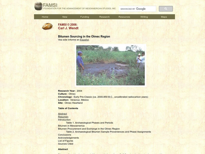 Famsi: Bitumen Sourcing in the Olmec Region (2004) Website Famsi: Bitumen Sourcing in the Olmec Region (2004) Website