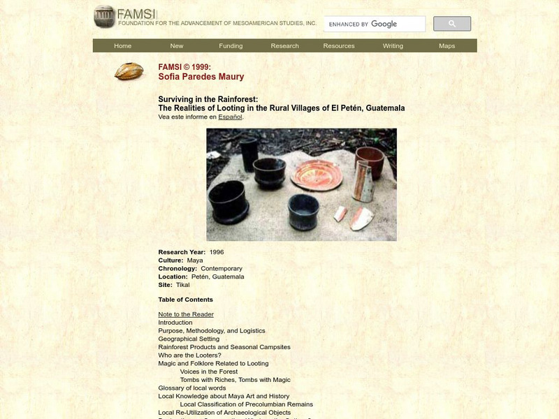 Famsi: Realities of Looting in El Peten, Guatamala (1996) Handout Famsi: Realities of Looting in El Peten, Guatamala (1996) Handout