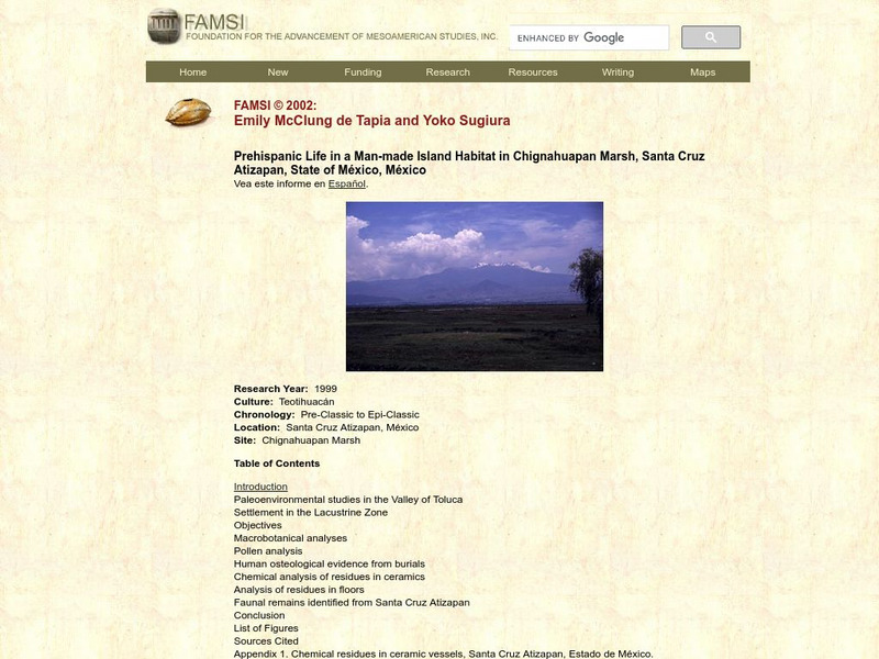 Famsi: Prehispanic Life in Chignahuapan Marsh, Mexico (1999) Website