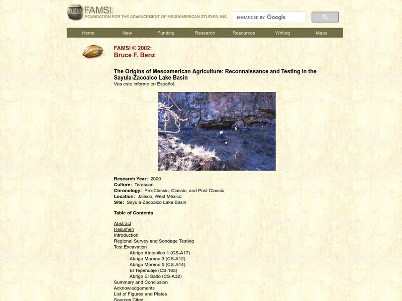 Famsi: Origins of Mesoamerican Agriculture (2000) Handout Famsi: Origins of Mesoamerican Agriculture (2000) Handout