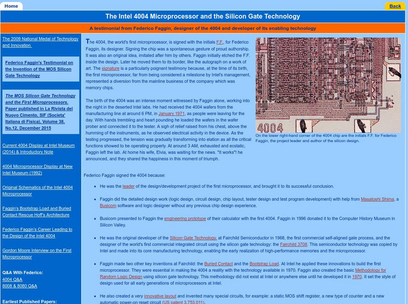 The Intel 4004: A Testimonial to Federico Faggin Website The Intel 4004: A Testimonial to Federico Faggin Website