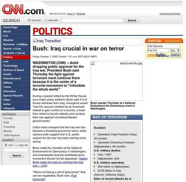 Cnn: Bush: Iraq Crucial in War on Terror Article Cnn: Bush: Iraq Crucial in War on Terror Article