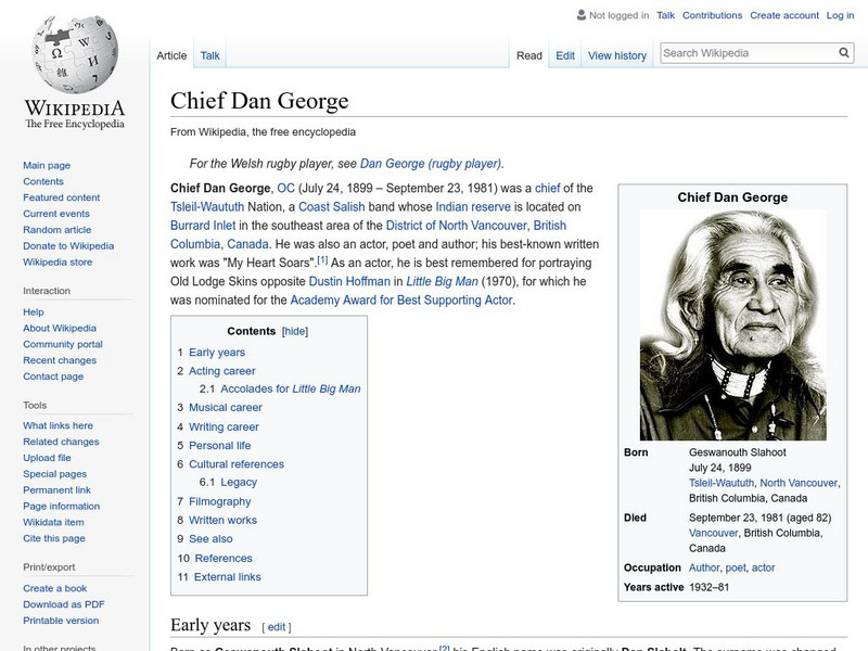 Wikipedia: Chief Dan George Handout Wikipedia: Chief Dan George Handout
