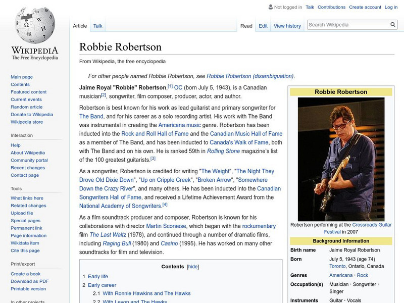 Wikipedia: Robbie Robertson Handout Wikipedia: Robbie Robertson Handout