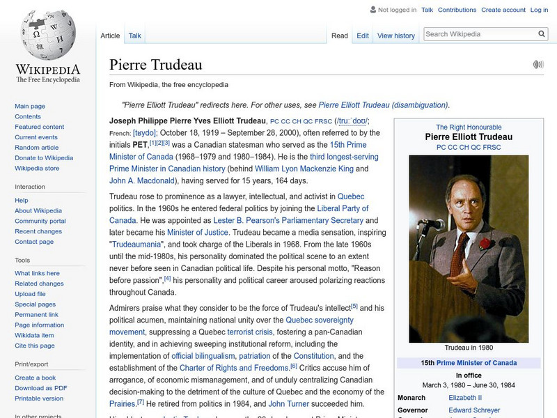 Wikipedia: Pierre Trudeau Handout Wikipedia: Pierre Trudeau Handout