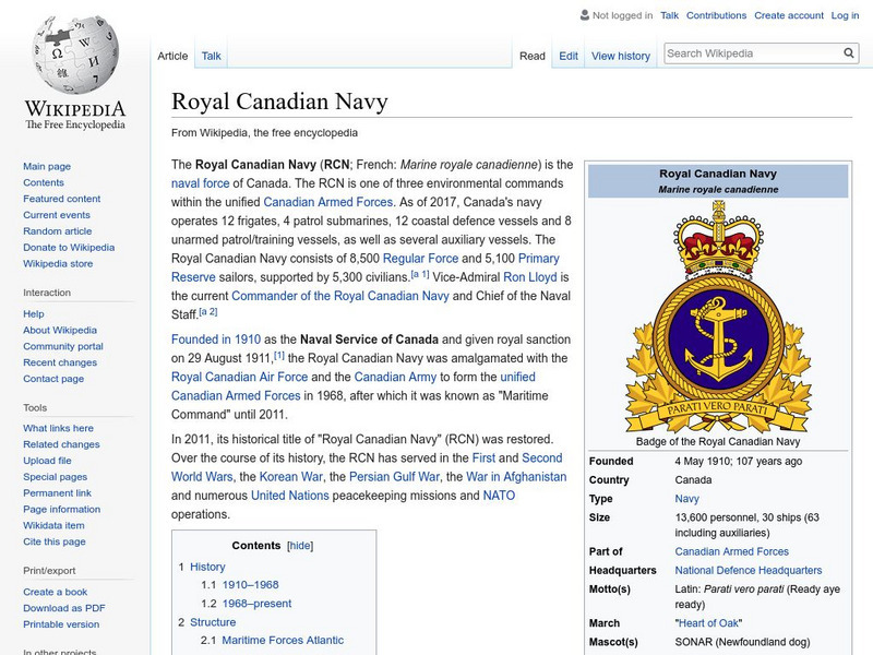 Wikipedia: Royal Canadian Navy Handout Wikipedia: Royal Canadian Navy Handout