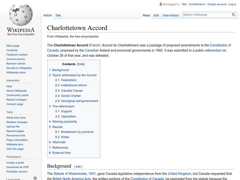 Wikipedia: Charlottetown Accord Handout Wikipedia: Charlottetown Accord Handout