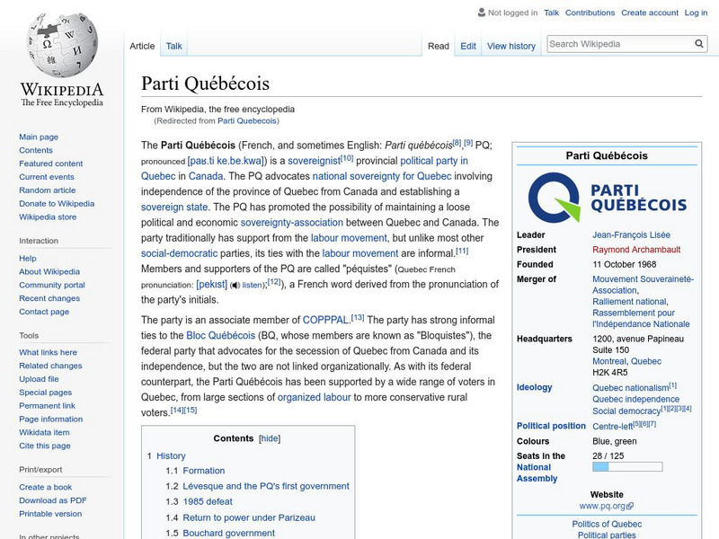 Wikipedia: Parti Quebecois Handout Wikipedia: Parti Quebecois Handout