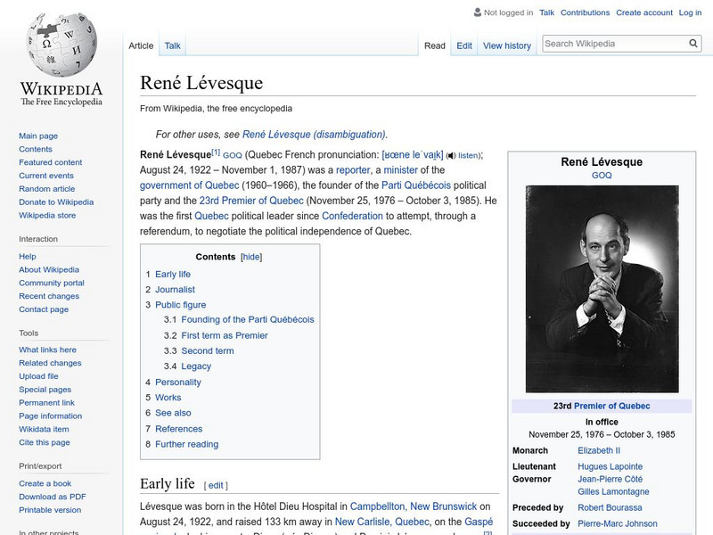 Wikipedia: Rene Levesque Handout Wikipedia: Rene Levesque Handout