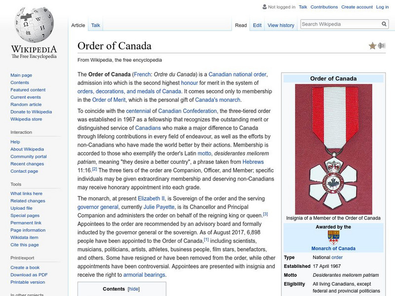 Wikipedia: Order of Canada Handout Wikipedia: Order of Canada Handout