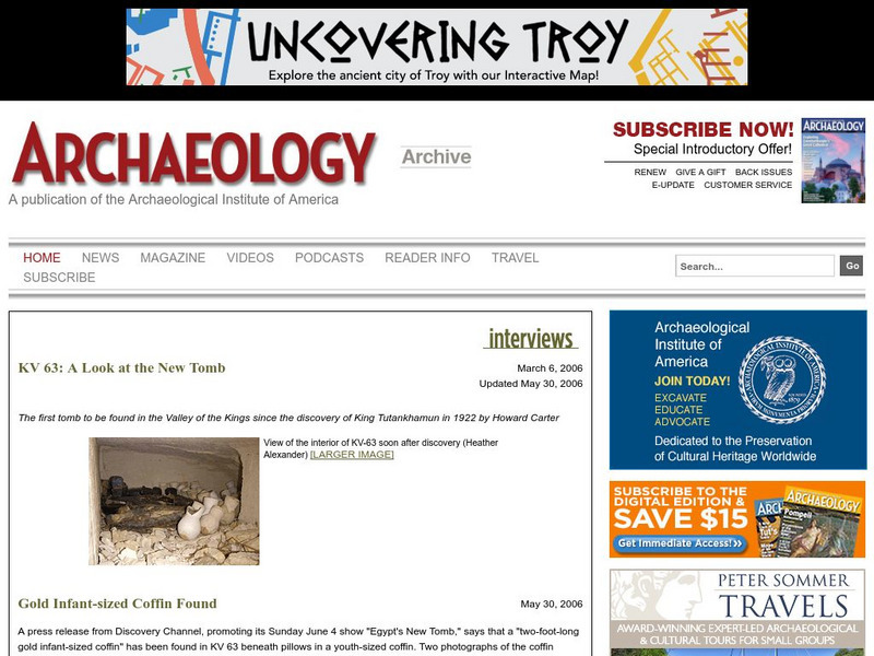 Archaeology: Kv 63: A Look at the New Tomb Handout Archaeology: Kv 63: A Look at the New Tomb Handout