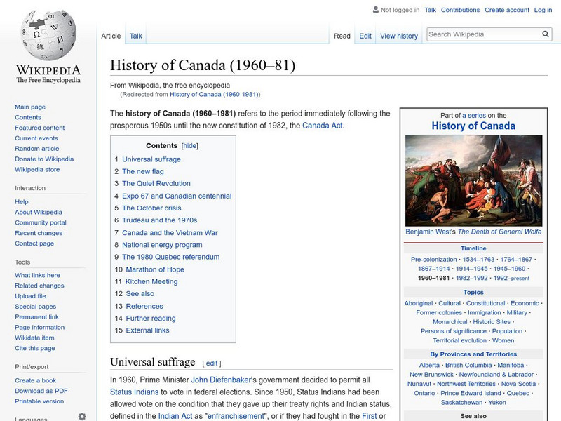 Wikipedia: History of Canada (1960 1981) Handout Wikipedia: History of Canada (1960 1981) Handout
