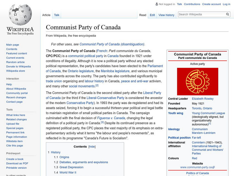 Wikipedia: Communist Party of Canada Handout Wikipedia: Communist Party of Canada Handout